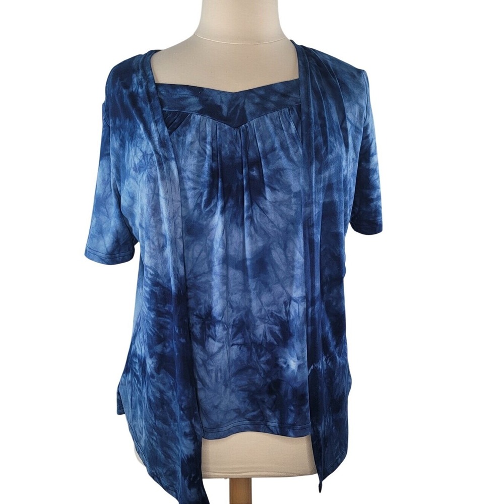 ONLYSHE Blue‎ Tie-Dye Faux 2-Piece Top